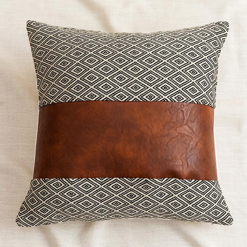 1Pc Cushion Cover 45*45cm Argyle Pattern Pillow Case for Living Room Sofa Home Decoration Decor Lumbar Pillowcase Pu Leather
