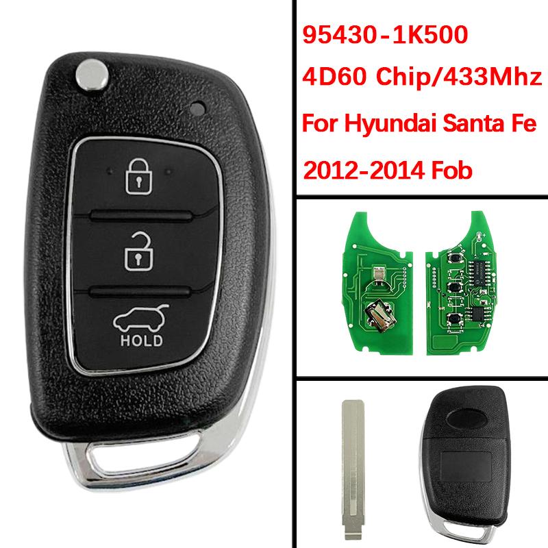 CN020109 Aftermarket 3 Buttons Flip Remote Key Fob 433MHZ 4D60 FCC 95430-1K500 For Hyundai Santa Fe 2012-2014