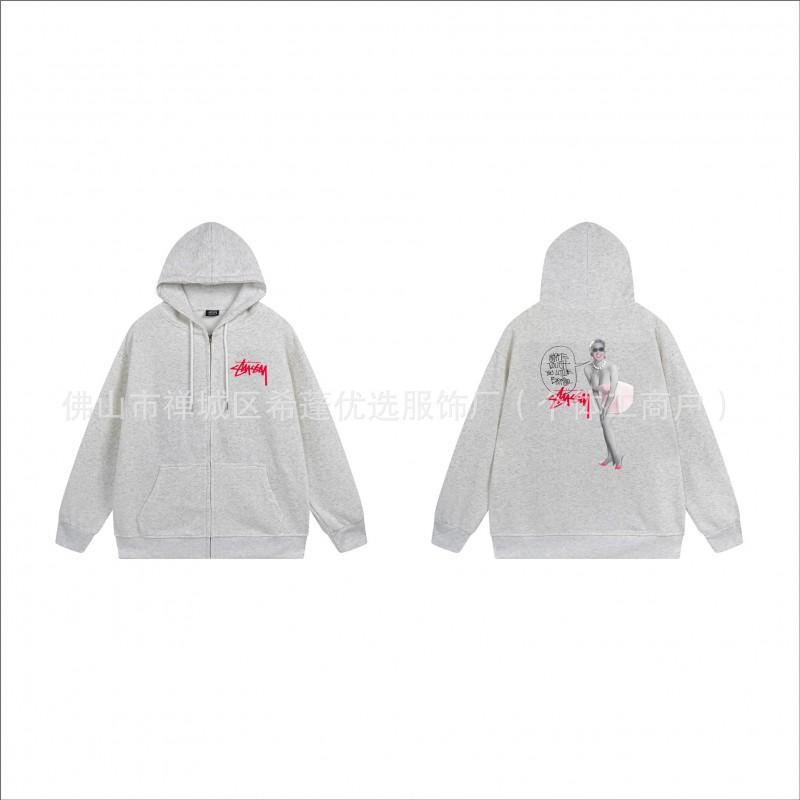 Hooded Zip-Up Sweatshirt Men Women Letter Print Loose Fit Casual Streetwear