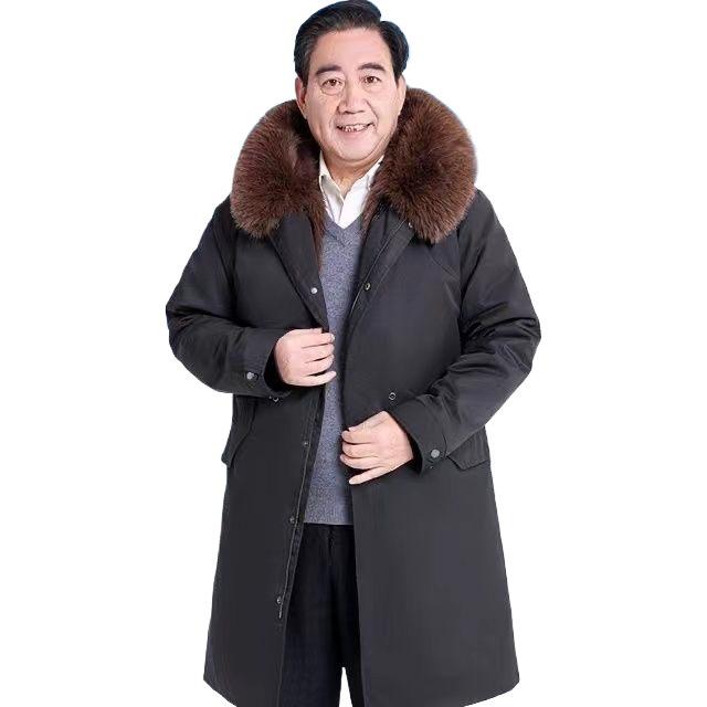 Men's Mid-Length Thickened Parka with Removable Fox Fur Liner and Fur Lining - Winter Coat