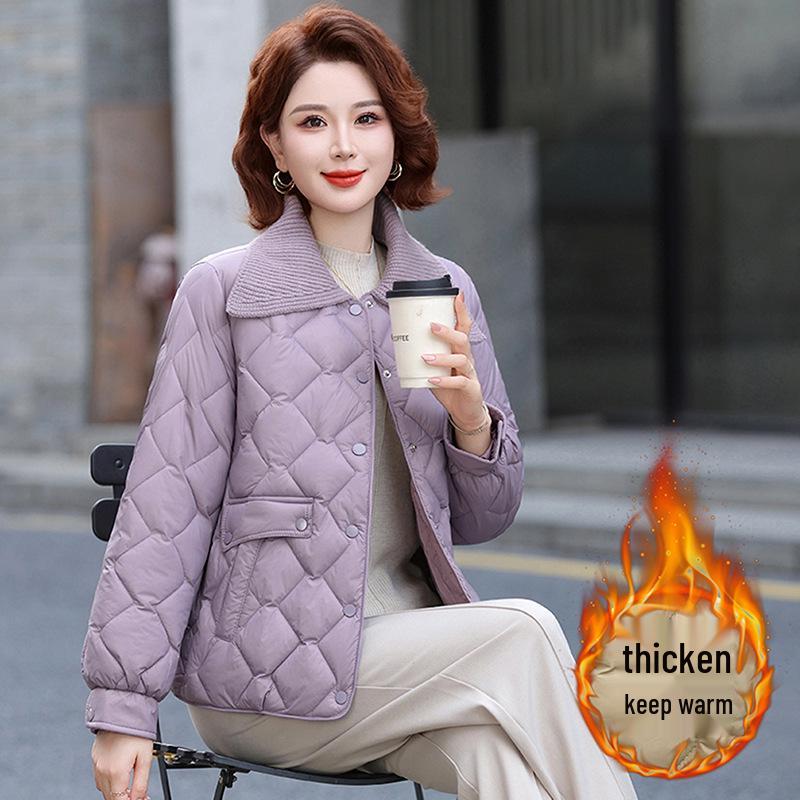 Petite Stylish Cotton Jacket for Middle-Aged Women, Autumn/Winter Short Coat, Warm Lightweight Outerwear for Elderly Women