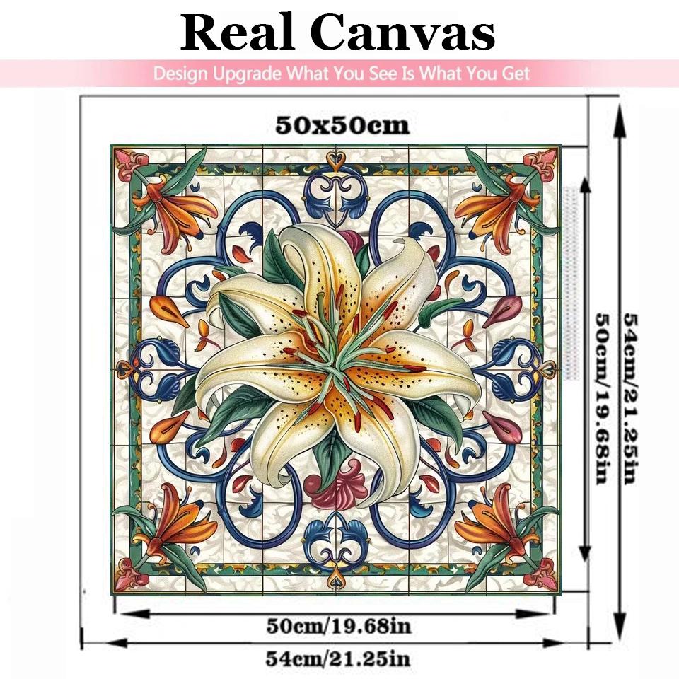 5D Diy Diamond Painting Colorful Mandala White Lily Flower Cross Stitch Full Square Round Picture Mosaic Rhinestones Embroidery