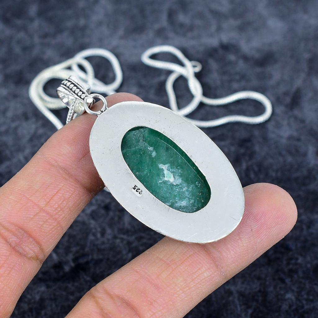 Green Aventurine Gemstone 925 Sterling Silver Jewelry Pendant 2.44" M-2912