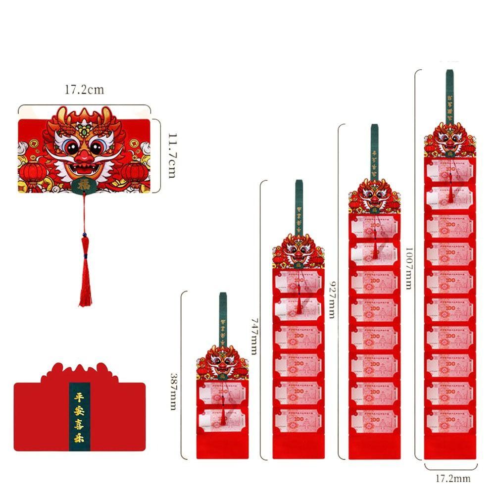 

Тиснение фольгой 2024 Складной красный конверт с кисточками Счастливый фестивальный пакет Год Дракона S-3