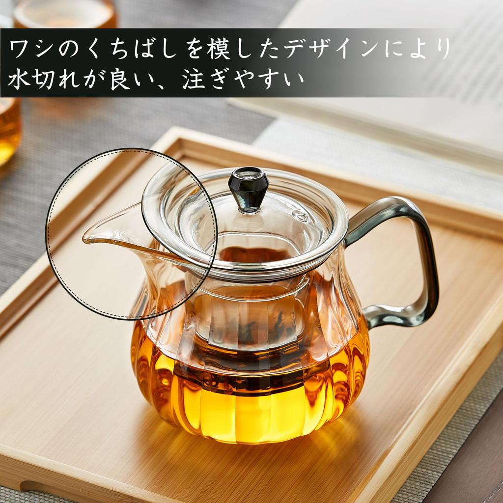 Pokaro Tea Teapot, Heat-Resistant Glass, 580ml, Stovetop-Safe, Vertical Stripes, Back-Handed Design, Stylish Glass Pot, Microwave-Safe, with Lid and