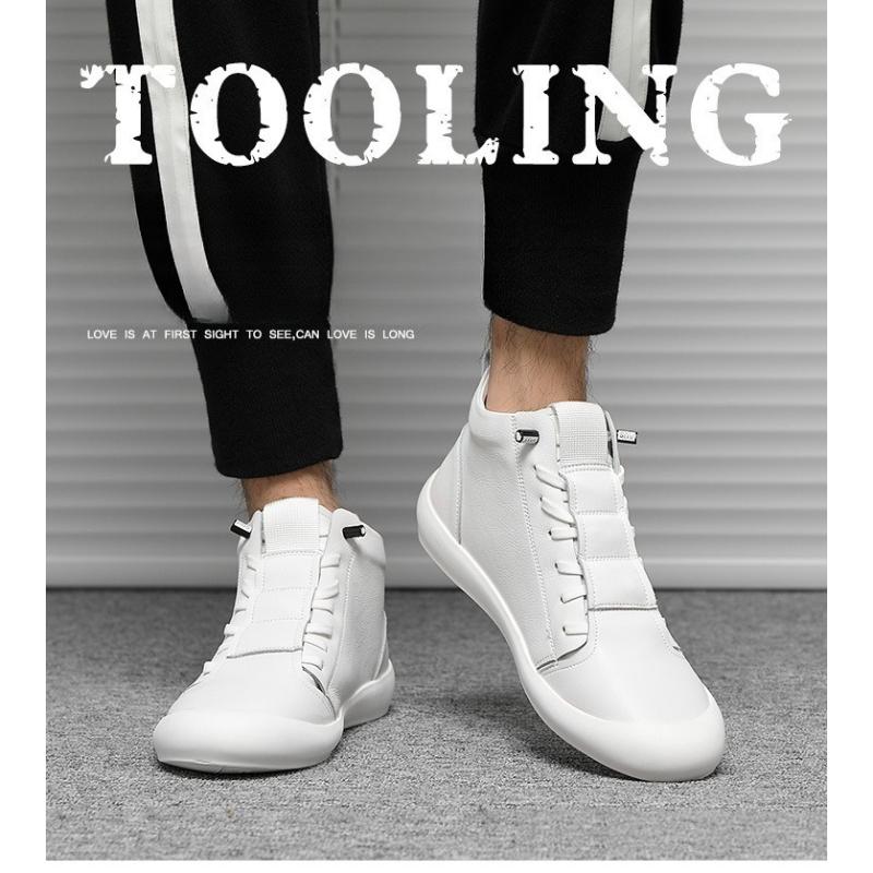 Fashion 2025 Autumn Men's Genuine Leather High Top Sneakers Skate Shoes Platform Sole Comfortable Casual Skate Style White Shoes Tênis