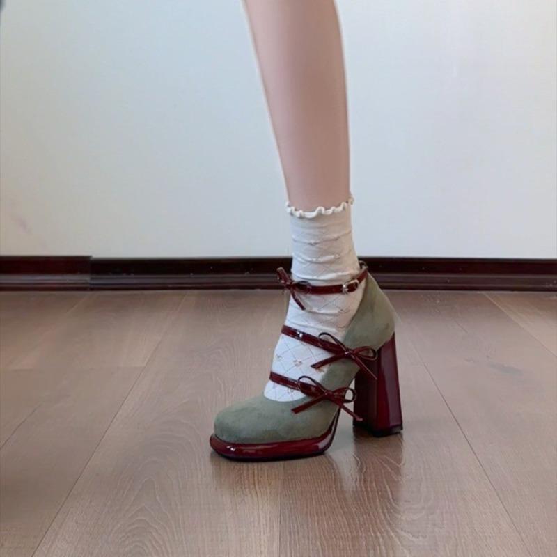 

Платформа з бантиком Mary Jane Однотонні туфлі Весна/Літо 2026 Нові туфлі на ремінцях Жіночі 41 зелений