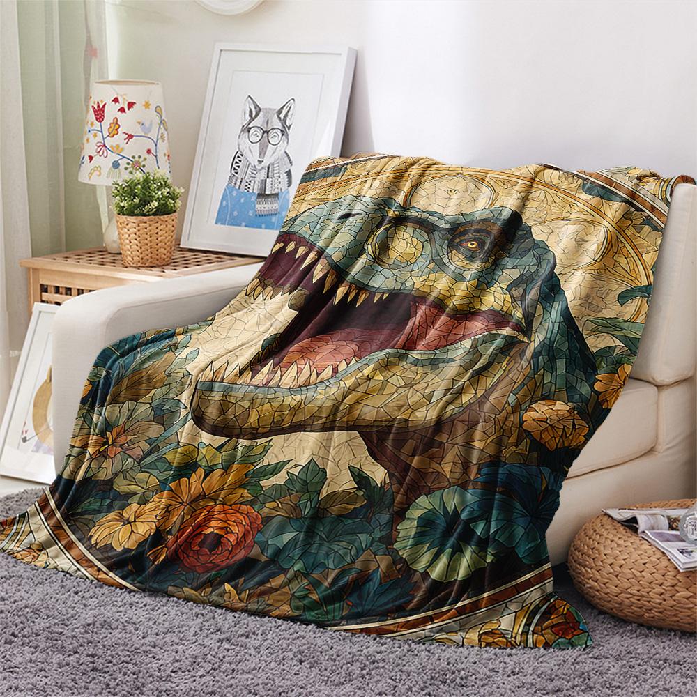 Dinosaur Print Flannel Blanket, High quality Comfortable for All Seasons, Home Decor, Warmth and Comfort, Perfect for Christmas Gifts