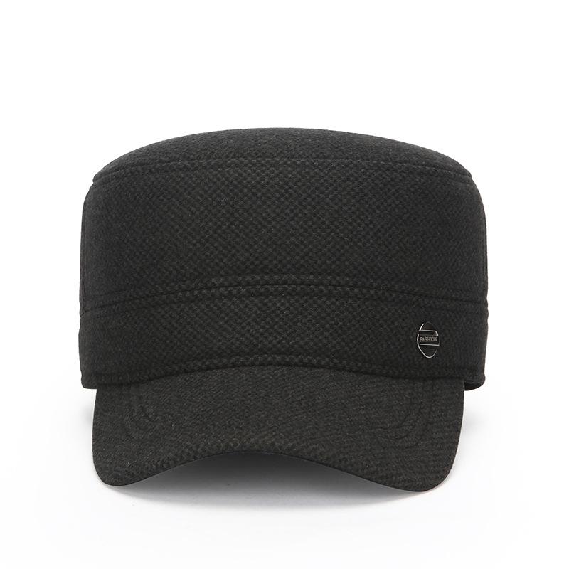 New Men'S Hat Winter Cotton Plus Ear Protectors Woolen Flat Top Hat Middle-Aged Elderly Hat Outdoor Thermal Hat