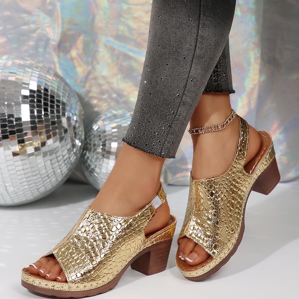 Fashion New fashionable thick-soled fish-mouth sewn European and American women's slippers with crocodile pattern