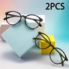2PCS Round Non-Prescription Reading Glasses - Cute Full Rim PC Frame with Clear Polycarbonate Lenses