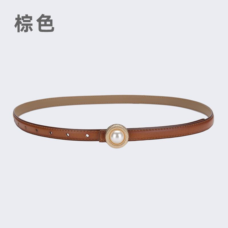 

Ремень из воловьей кожи с жемчугом, тонкий, женский, летний, стильный, ремень для костюма, черный, ремень для джинсов 105cm