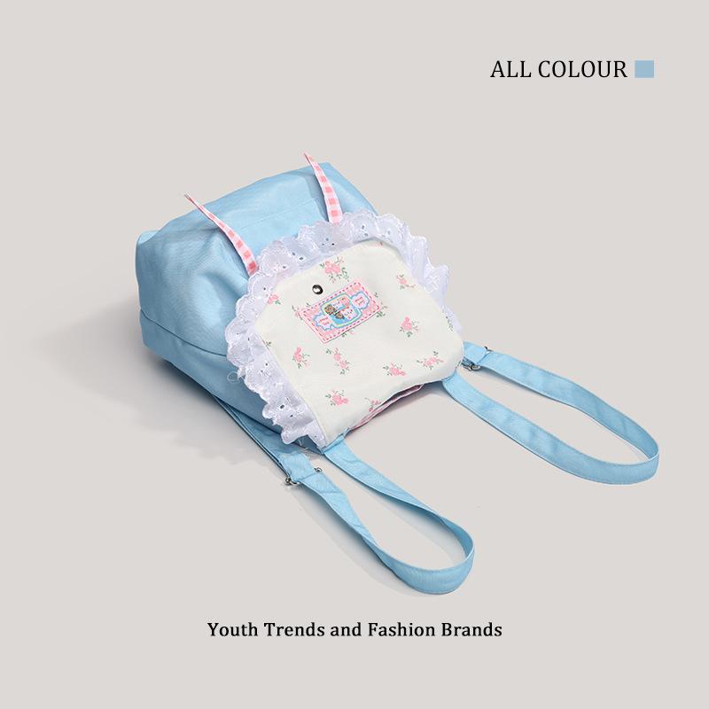 Japanese cute girl backpack female Mori small flower bag cat lace casual portable casual commuter backpack