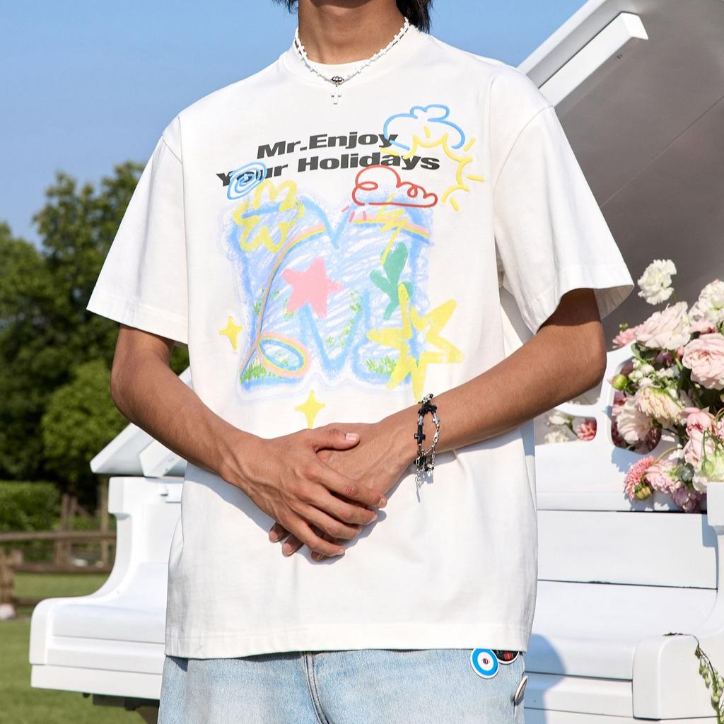 Sommer Reine Baumwolle Damen Lustiger Grafikdruck T-Shirt Harajuku O-Ausschnitt Übergroß Lässig Y2K Oberteile UNISEX T-Shirts Grau Weiß Streetwear