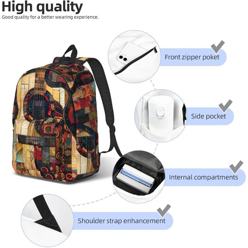 Art Guitar Pattern Print Canvas Backpack Travel Backpack Carry On Backpack Business Work Travel