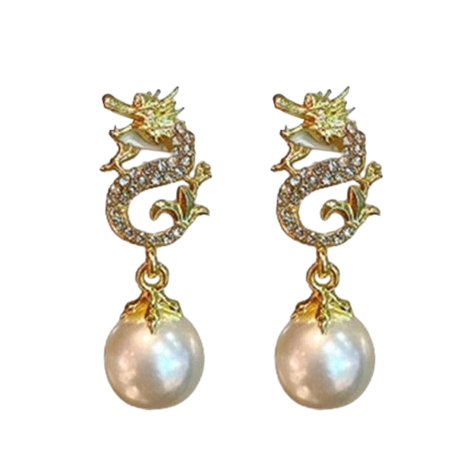 

Модные и Стильные Серьги-Драконы Ювелирные Изделия Изысканные Серьги-Драконы с Инкрустацией Бриллиантами Элегантные Подвески для Ушей с Жемчугом белый