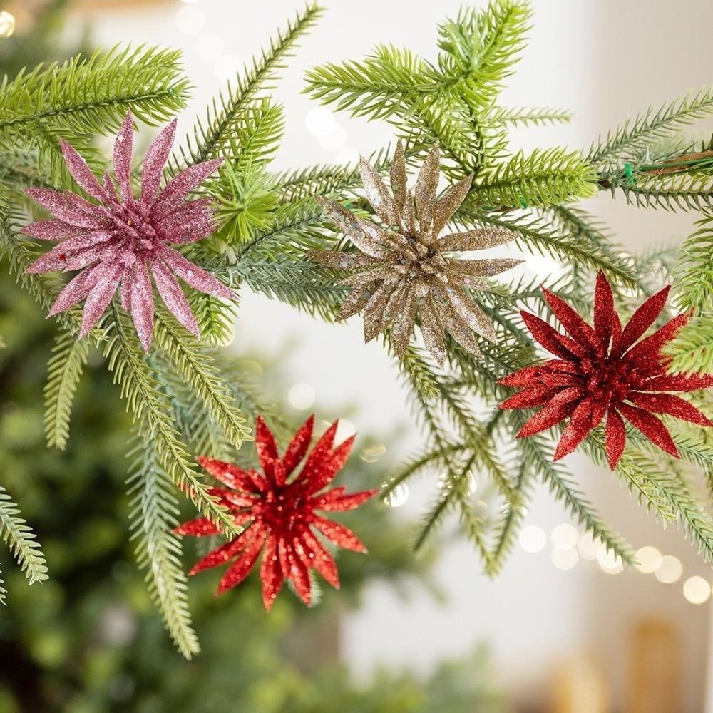 Glitter Artificial Christmas Flower DIY Xmas Decorative Flowers  HolidaySupplies