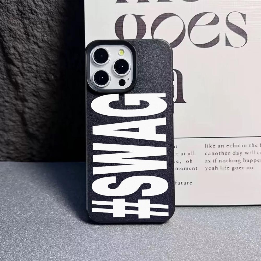 SWAG Letter Lichee leather pattern Phone Case For Redmi Note 14 13 12 11 10 9 8 Pro Plus 4G 5G Shockproof Cover