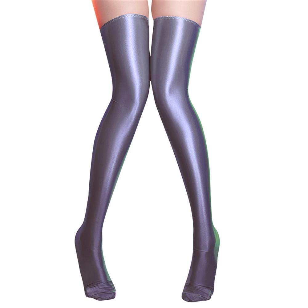 Women Stain Smooth High Stockings Oil Glossy Shiny Elastic Vintage Tight Shaping Stockings Overknee Dance Wear Candy Color
