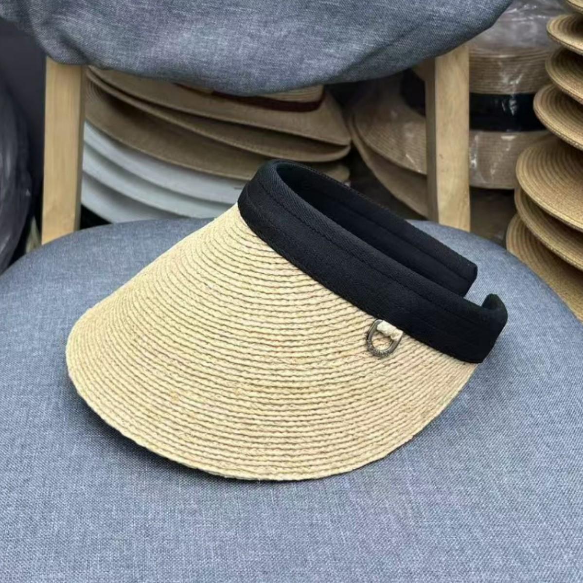 

Raffia sunscreen UV ultraviolet air top breathable large brim peaked hat for women summer outing sun hat elastic