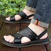 Herren Braune Flache Hausschuhe Sommer Outdoor Breite Zehenpartie Wandersandalen Retro Schwarzes Leder Offene Zehenpartie Strandschuhe Übergröße