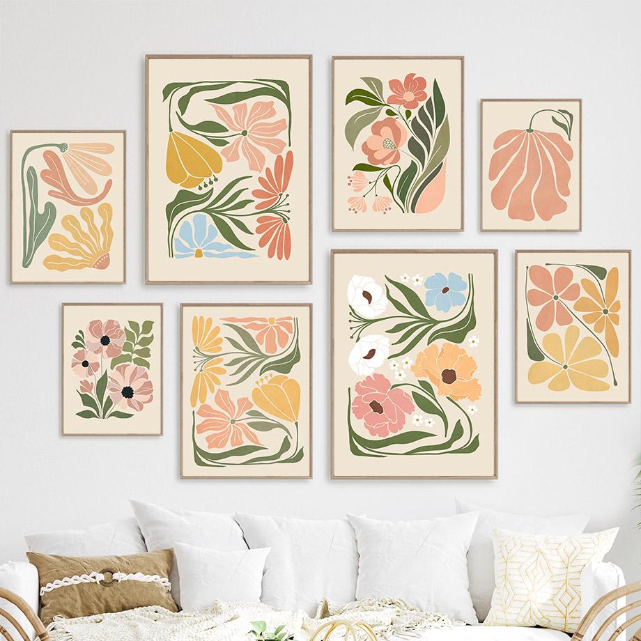 Abstrakter Blumenmarkt Pfingstrose Gänseblümchen Blätter Wandkunst Leinwand Malerei Vintage Poster und Drucke Bild für Wohnzimmer Heimdekor