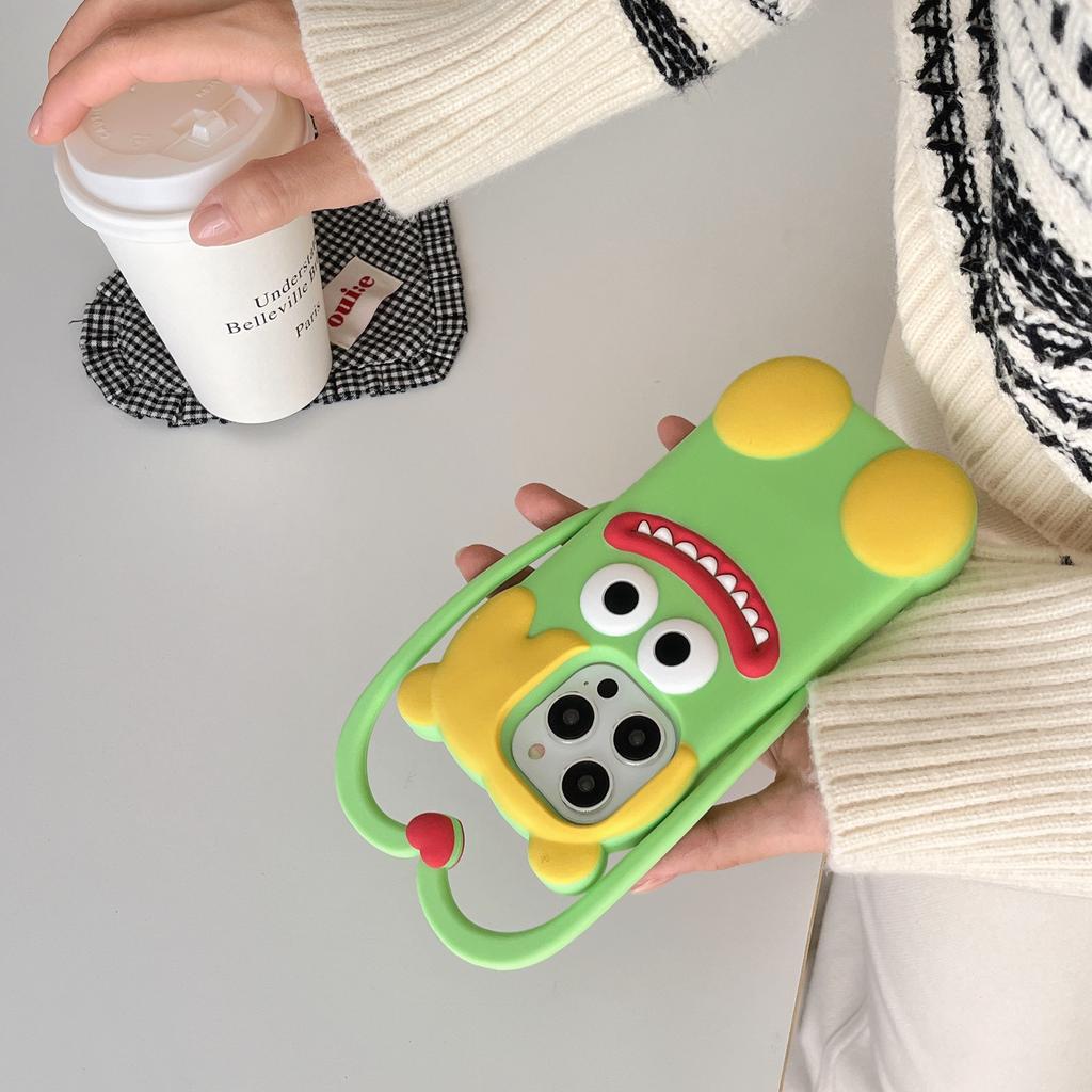 For iPhone 16 Pro Silicone Case Cute Heart Monster Design Shockproof Phone Back Cover