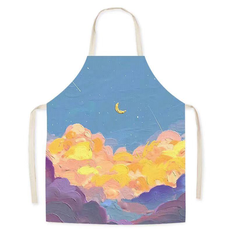 Oil Painting Landscape Sleeveless Linen Adult Children'S Apron Kitchen Hotel Essential Studio Baking Room Pottery Dress