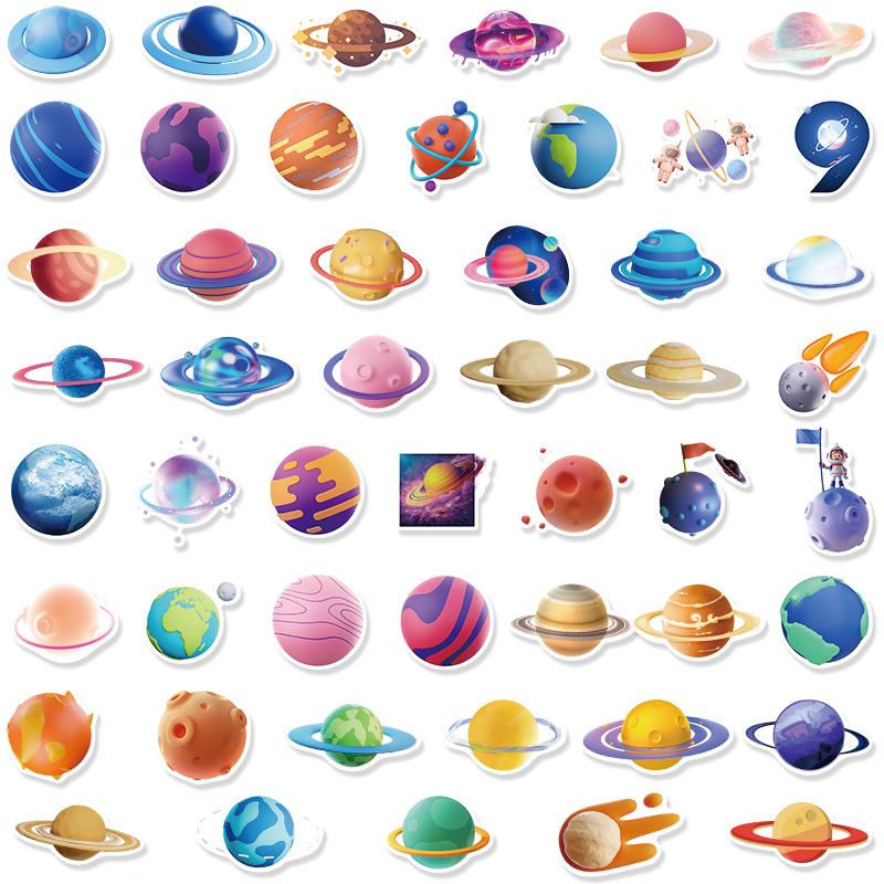 Adorable Astronaut & Planet Stickers for Pencil Cases, Phones, Notebooks, Tablets, and Cups - Waterproof & Cartoon Style