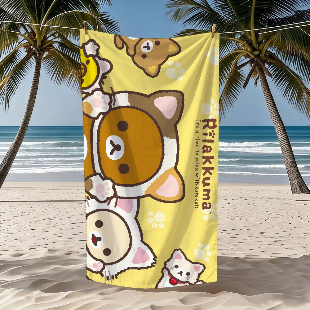 R-rilakkumas-es Towel Textile Bathrobe Beach Quick-Drying Lightweight Cute Portable Camping Swim Pool Cartoon Travel