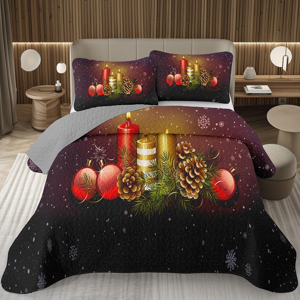 Christmas Bedspread Queen/Full Xmas Tree Quilted Coverlet for Boys Girls,Cartoon Festival Theme Quilt Set Happy New Year Bedding