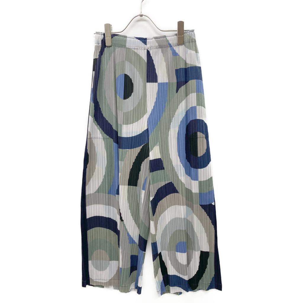 PLEATS PLEASE PP83-JF746 18AW Multicolor Circle All-Over Print Wide Pants Bottoms 3 Navy Blue MulticolorUsed