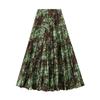 Qooth Elegant Women A Line Pleated Flower Skirt Midi Length Elastic Waist Casual Skirt QT2753