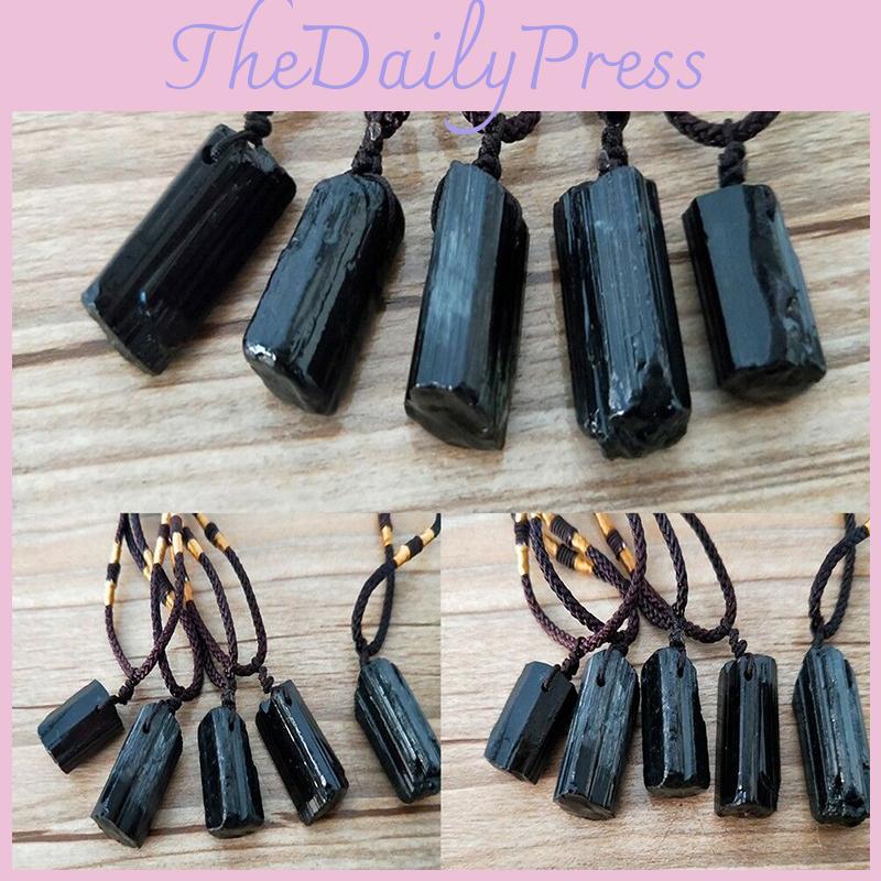 Unique Raw Natural Black Tourmaline Schorl Pendant Necklace With Irregular Shape And Adjustable Chain