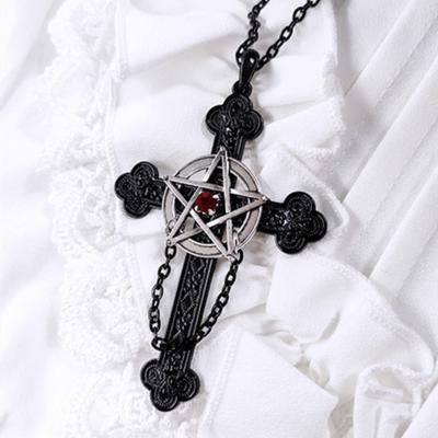 Gothic Dark Pentagram Cross Necklace Rock