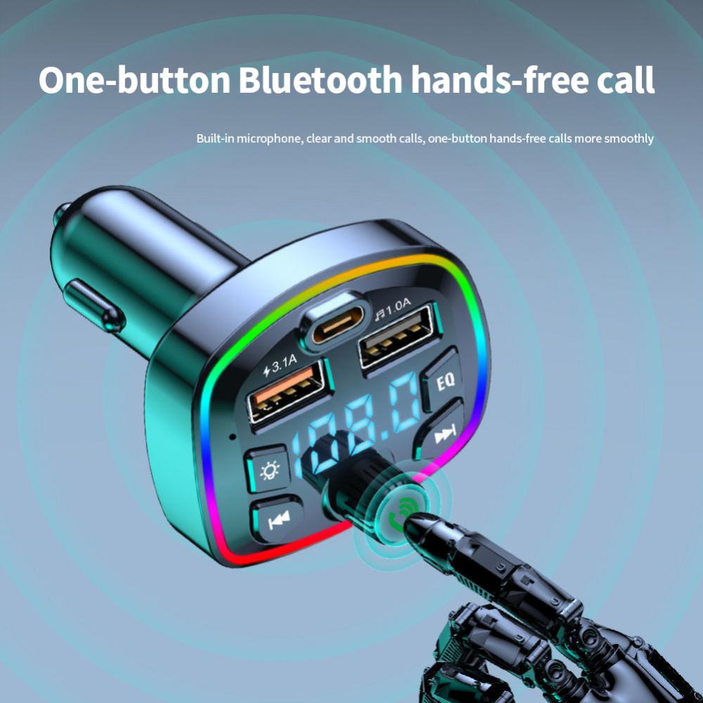 Hands-free Mp3 Music Player Fast Charging Cigarette Lighter Dual Usb Colorful Ambient Light Car Accessories Fm Transmitter