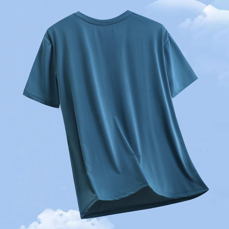 Men's Plus Size Quick Dry T-Shirt, Mesh Breathable High Elastic Short Sleeve Sport Tee (XL-5XL)