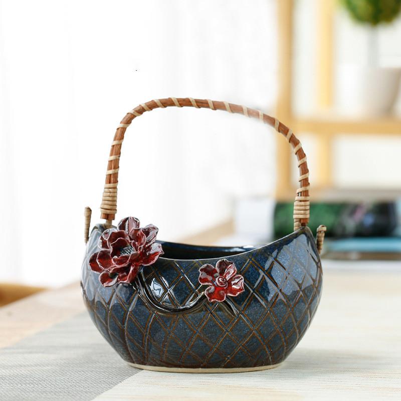 Rattan Hand Blumenkorb Vase Sukkulenten Pflanztöpfe Blumentopf Steinzeug Korb Garten Hof Dekorative Accessoires Vasen Töpfe
