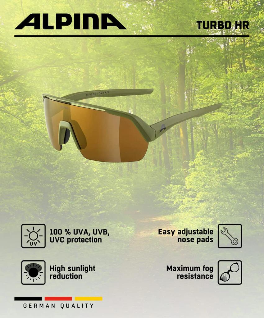 Sports Mirror Designed for Small Shield TURBO HR Olive Matte [Alpina] Sunglasses, Lens, Anti-Fog, Faces/Women, Design,