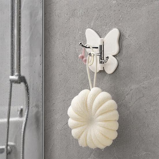 4PCS Butterfly Rotating Self Adhesive Hook, 3-Hook 270 Swivel Design, No Drill Wall Mount Storage Hooks, for Hanging Towels Keys Bags Hats