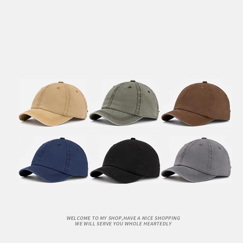 Summer Short Brim Baseball Cap Retro Solid Color Cotton Cap Men Sun Hat