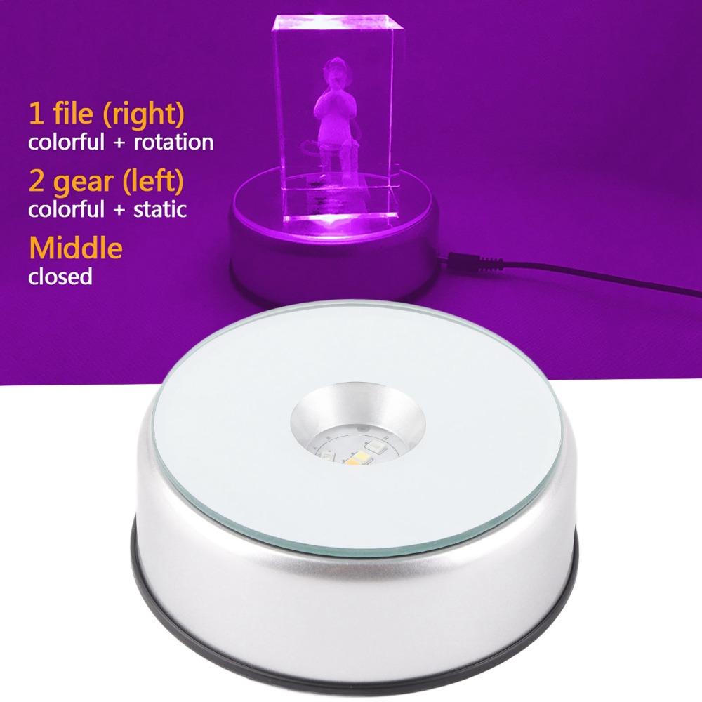 Colorful Light LED Display Base Silver LED Display Stand Rotating Crystal Display For Jewelry