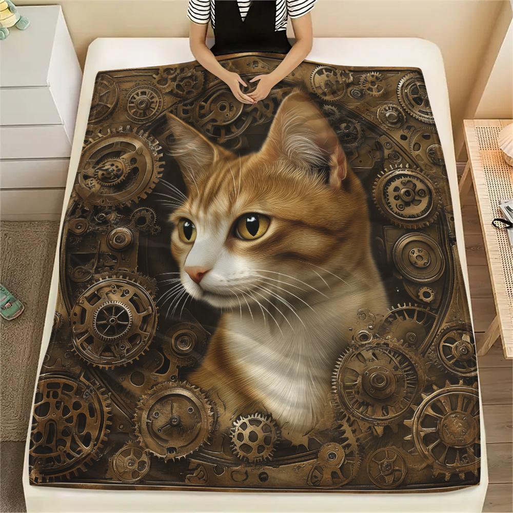 

Gear Cat Print Flannel Blanket, High quality Comfortable for All Seasons, Home Decor, Warmth and Comfort 80cm x 120cm