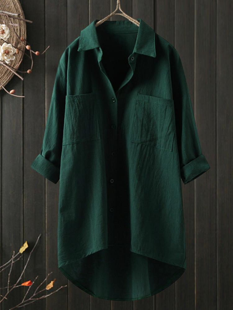 Woman Blouses Casual Home Cotton Linen Large Size Single Breasted Commuting Style Long Sleeved Shirt