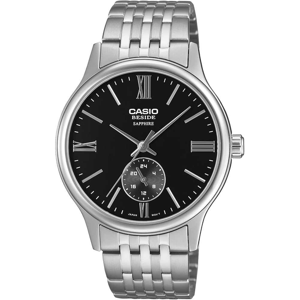 Мужские кварцевые часы Casio Beside Сапфировое стекло Стальной браслет 24-часовой формат отображения Черный BMS-100D-1AV