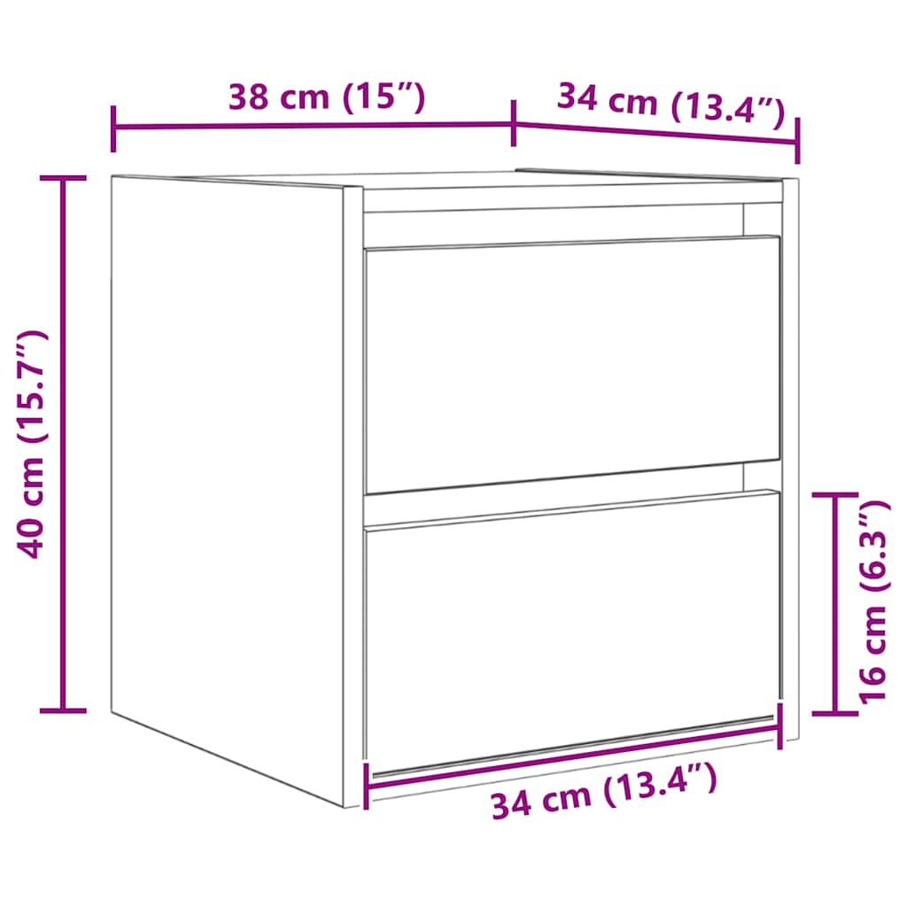 Wall Mounted Nightstand White 38 x 34 x 40 cm