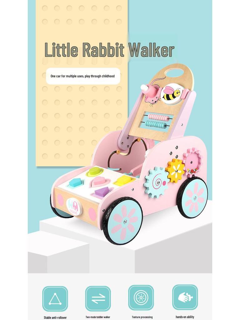 Wooden Multifunctional Toddler Push Walker & Educational Toy