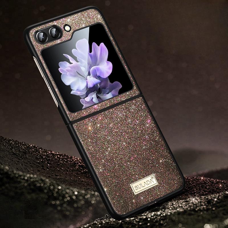 

Подходит для чехла для телефона Samsung Zflip6, Блестящий роскошный чехол-книжка Samsung Flip5 с персонализацией, Кожаный чехол с защитой от падений для 4 складных экранов 3 Samsung Galaxy Z Flip3