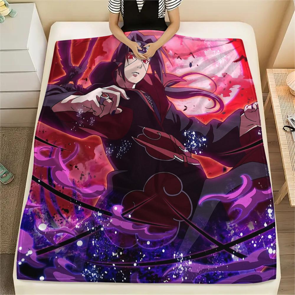 Naruto Anime Itachi Uchiha Pattern Flannel Blanket, High Quality Comfortable for All Seasons, Home Decor, Warmth and Comfort, Perfect for Gifts.
