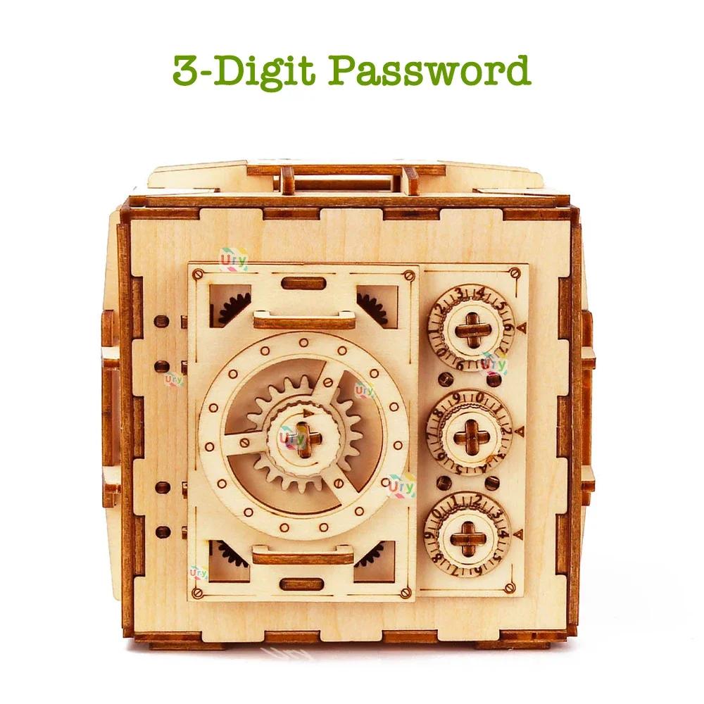 Ury 3D Wooden Puzzle Password Treasure Money Box Piggy Bank Diy Advanced Assembly Model Toys Creative Gift For Lady Girls